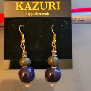NWOT Kazuri hand made olive green and navy blue earrings from Kenya
